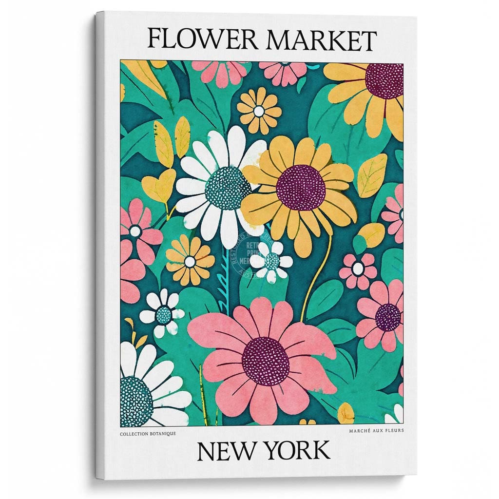 Flower Market | New York Or Personalise It! A4 210 X 297Mm 8.3 11.7 Inches / Stretched Canvas Print
