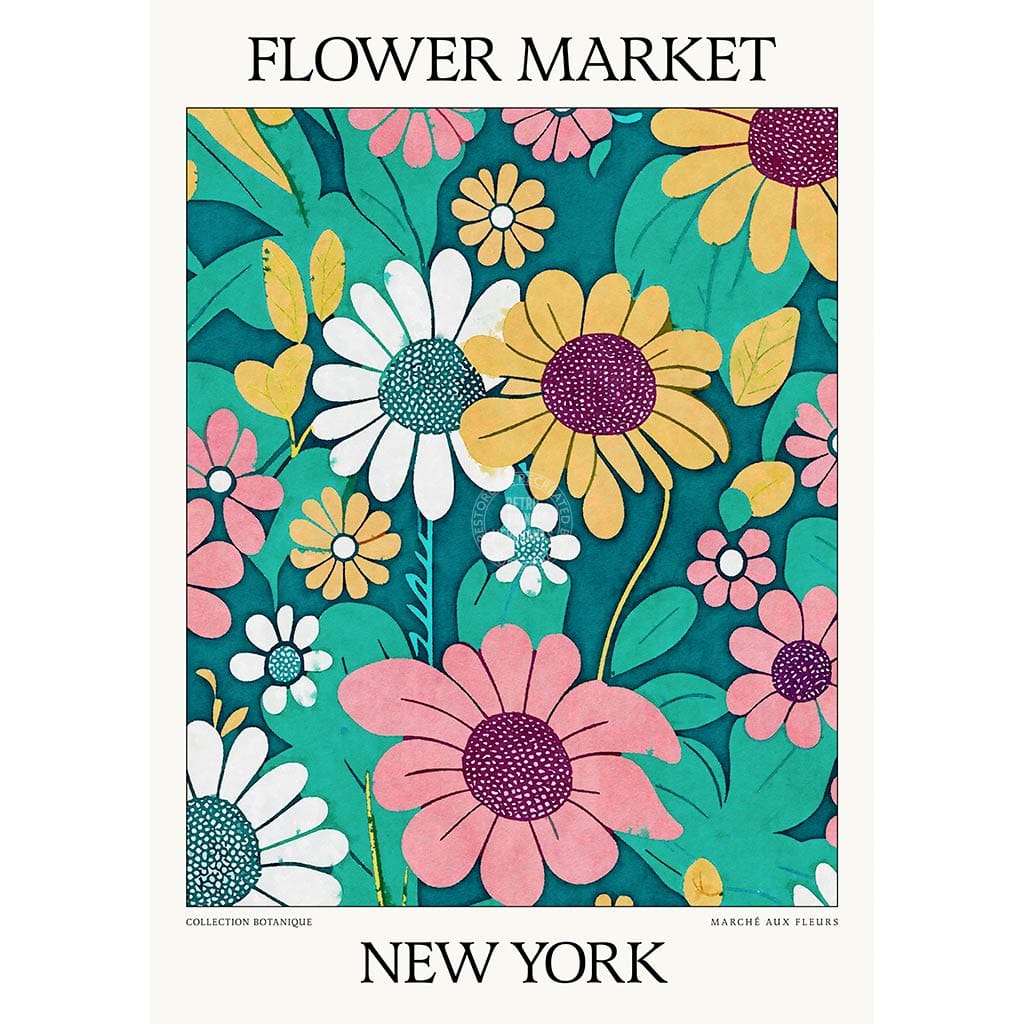 Flower Market | New York Or Personalise It! A4 210 X 297Mm 8.3 11.7 Inches / Unframed Print Art
