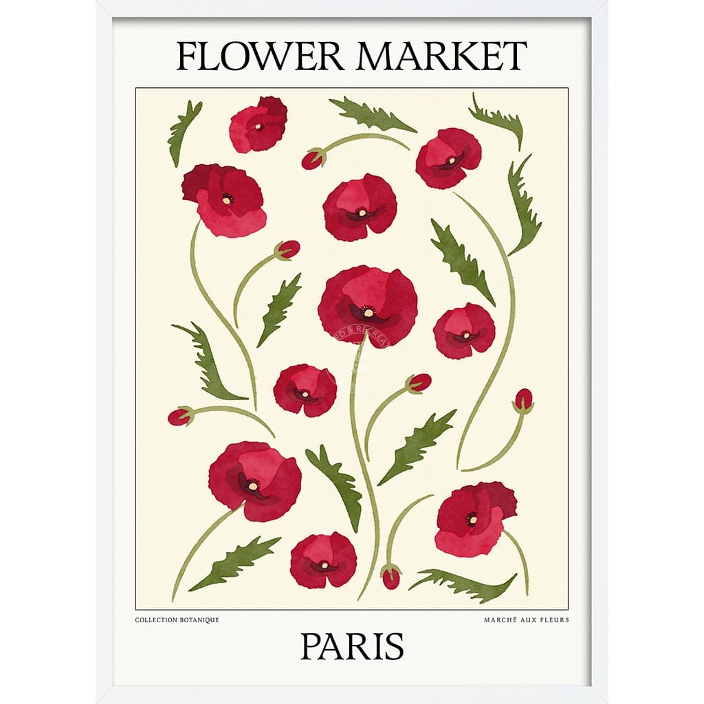 Flower Market | Paris Or Personalise It! A4 210 X 297Mm 8.3 11.7 Inches / Framed Print: White Timber