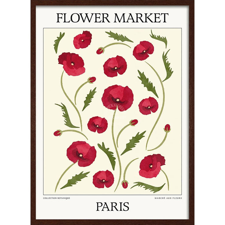 Flower Market | Paris Or Personalise It! A4 210 X 297Mm 8.3 11.7 Inches / Framed Print: Chocolate