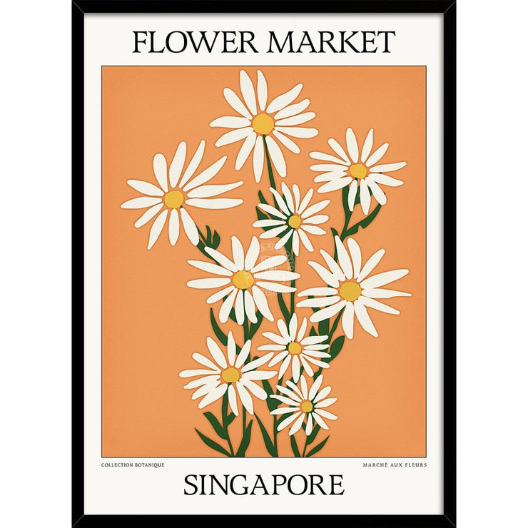 Flower Market | Singapore Or Personalise It! A4 210 X 297Mm 8.3 11.7 Inches / Framed Print: Black