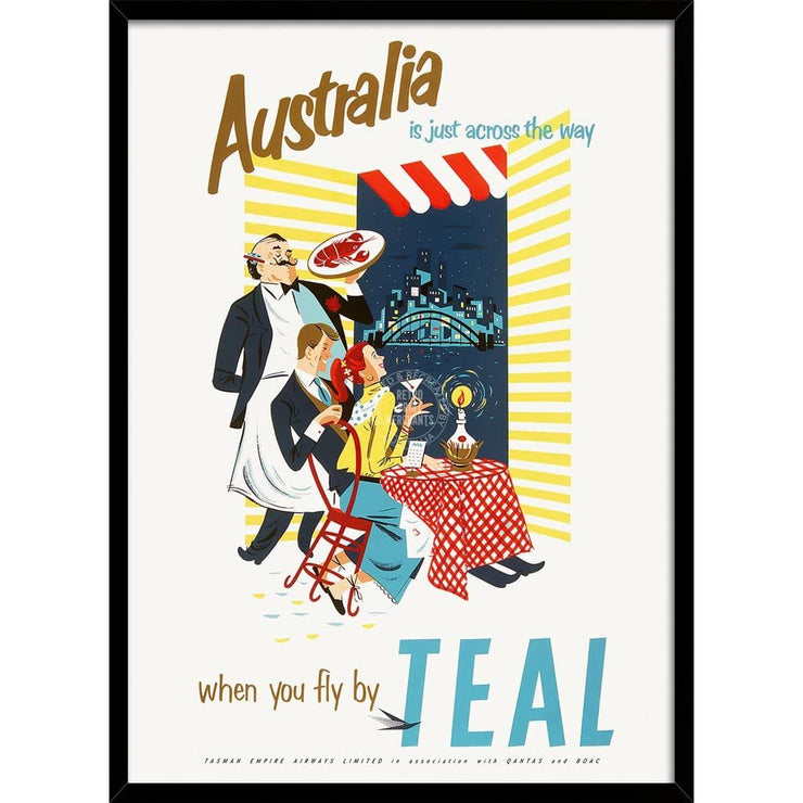 Fly To Australia With Teal | New Zealand 422Mm X 295Mm 16.6 11.6 A3 / Black Print Art
