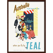 Fly To Australia With Teal | New Zealand 422Mm X 295Mm 16.6 11.6 A3 / Dark Oak Print Art