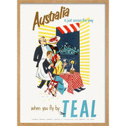 Fly To Australia With Teal | New Zealand 422Mm X 295Mm 16.6 11.6 A3 / Natural Oak Print Art