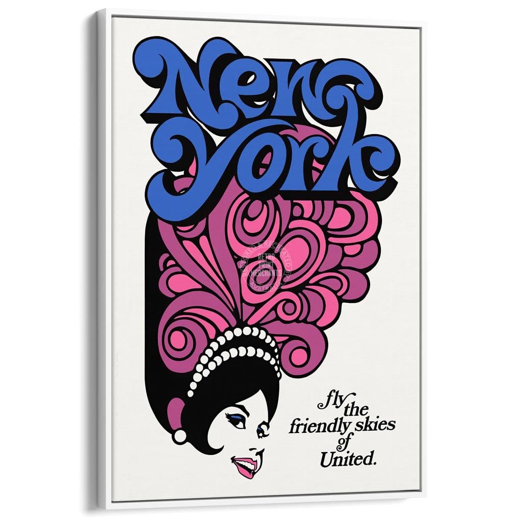 Fly To New York | Usa A3 297 X 420Mm 11.7 16.5 Inches / Canvas Floating Frame - White Timber Print
