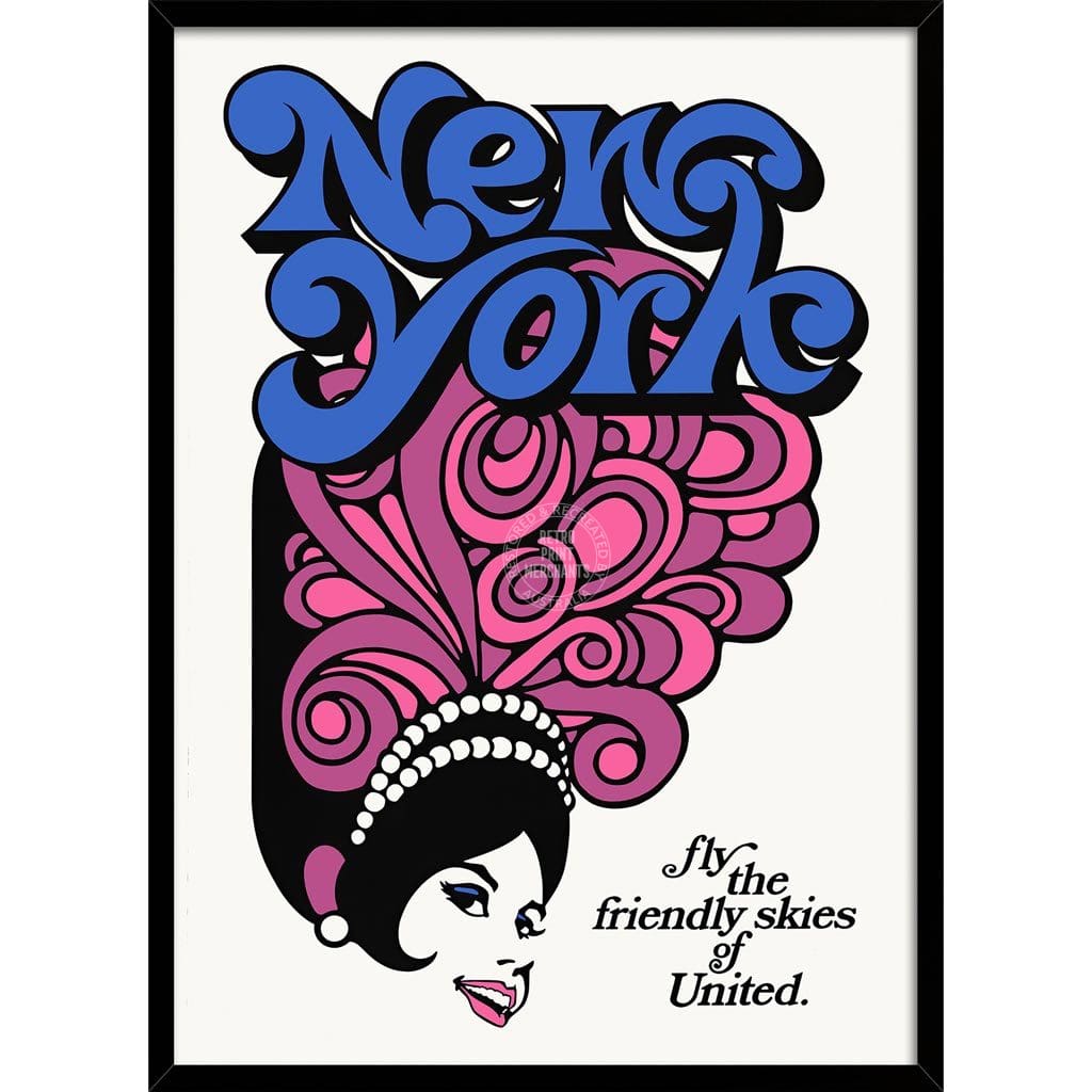 Fly To New York | Usa A3 297 X 420Mm 11.7 16.5 Inches / Framed Print - Black Timber Art