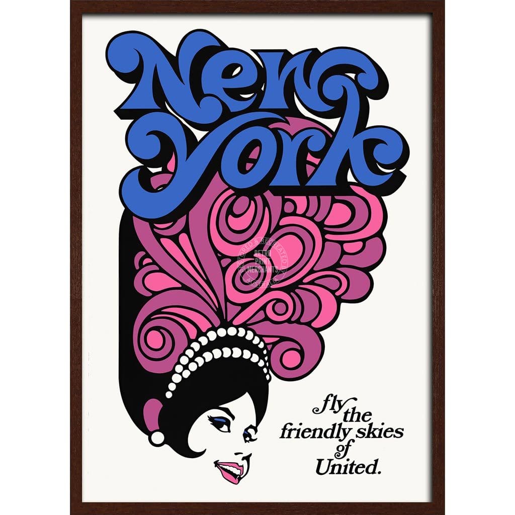 Fly To New York | Usa A3 297 X 420Mm 11.7 16.5 Inches / Framed Print - Dark Oak Timber Art