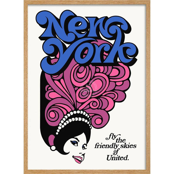 Fly To New York | Usa A3 297 X 420Mm 11.7 16.5 Inches / Framed Print - Natural Oak Timber Art
