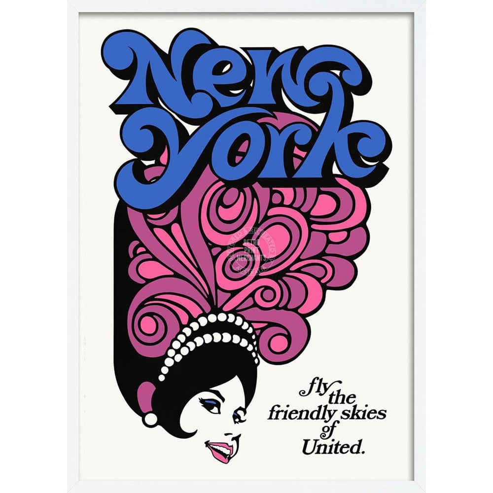 Fly To New York | Usa A3 297 X 420Mm 11.7 16.5 Inches / Framed Print - White Timber Art