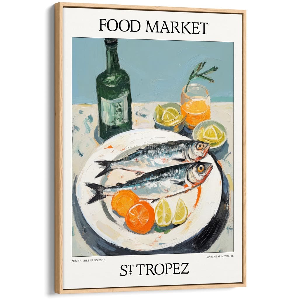 Food Market | St Tropez Or Personalise It! A4 210 X 297Mm 8.3 11.7 Inches / Canvas Floating Frame: