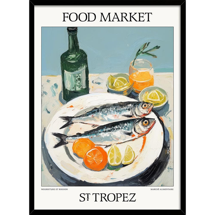 Food Market | St Tropez Or Personalise It! A4 210 X 297Mm 8.3 11.7 Inches / Framed Print: Black
