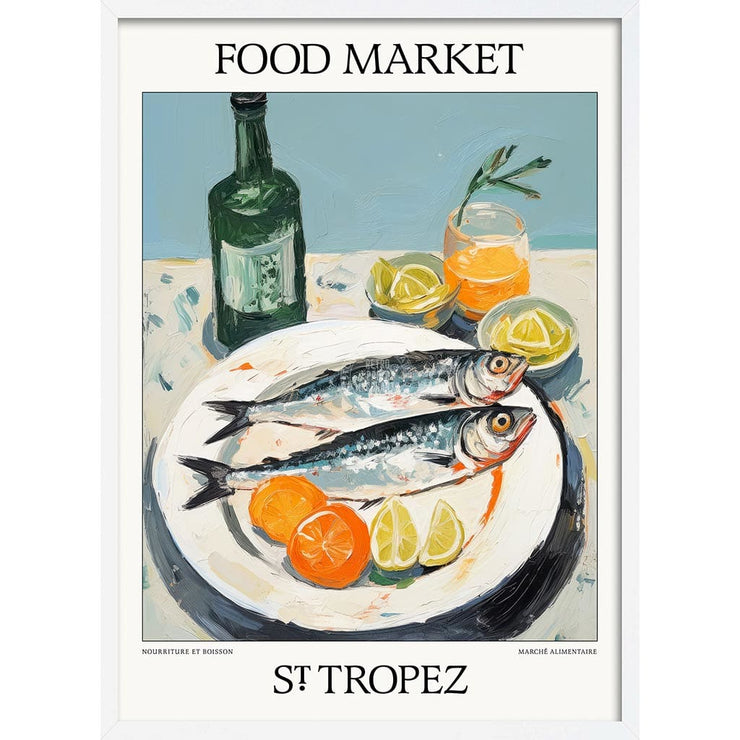 Food Market | St Tropez Or Personalise It! A4 210 X 297Mm 8.3 11.7 Inches / Framed Print: White