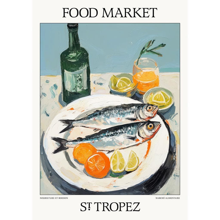 Food Market | St Tropez Or Personalise It! A4 210 X 297Mm 8.3 11.7 Inches / Unframed Print Art
