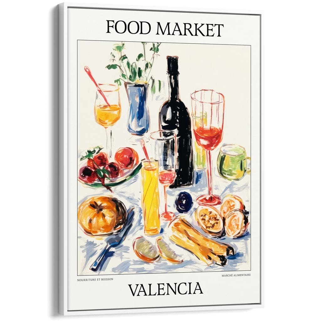 Food Market | Valencia Or Personalise It! A4 210 X 297Mm 8.3 11.7 Inches / Canvas Floating Frame: