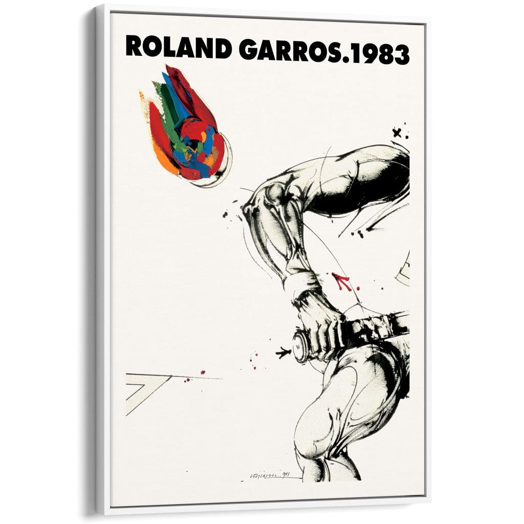 FRENCH OPEN TENNIS 1983 | FRANCE A3 | 297 x 420mm | 11.7 x 16.5 inches / Canvas Floating Frame: White Timber Print Art