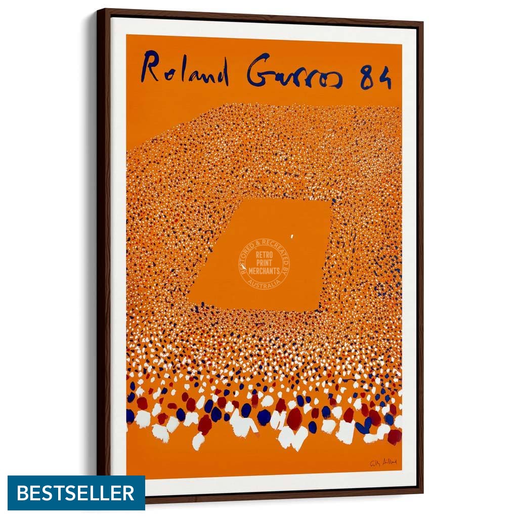 French Open Tennis 1984 | France A3 297 X 420Mm 11.7 16.5 Inches / Canvas Floating Frame - Dark Oak