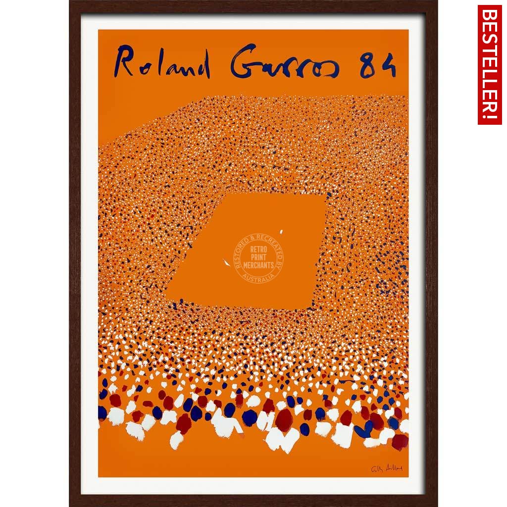 French Open Tennis 1984 | France A3 297 X 420Mm 11.7 16.5 Inches / Framed Print - Dark Oak Timber