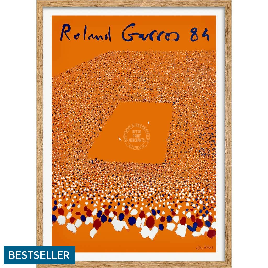 French Open Tennis 1984 | France A3 297 X 420Mm 11.7 16.5 Inches / Framed Print - Natural Oak Timber