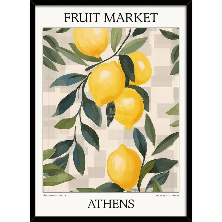 Fruit Market | Athens Or Personalise It! A4 210 X 297Mm 8.3 11.7 Inches / Framed Print: Black Timber
