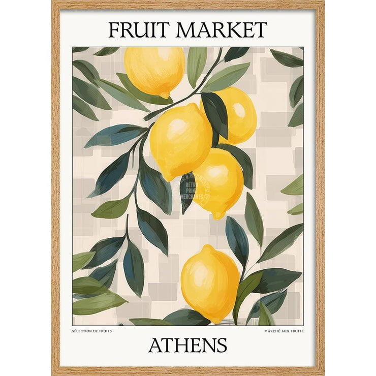 Fruit Market | Athens Or Personalise It! A4 210 X 297Mm 8.3 11.7 Inches / Framed Print: Natural Oak