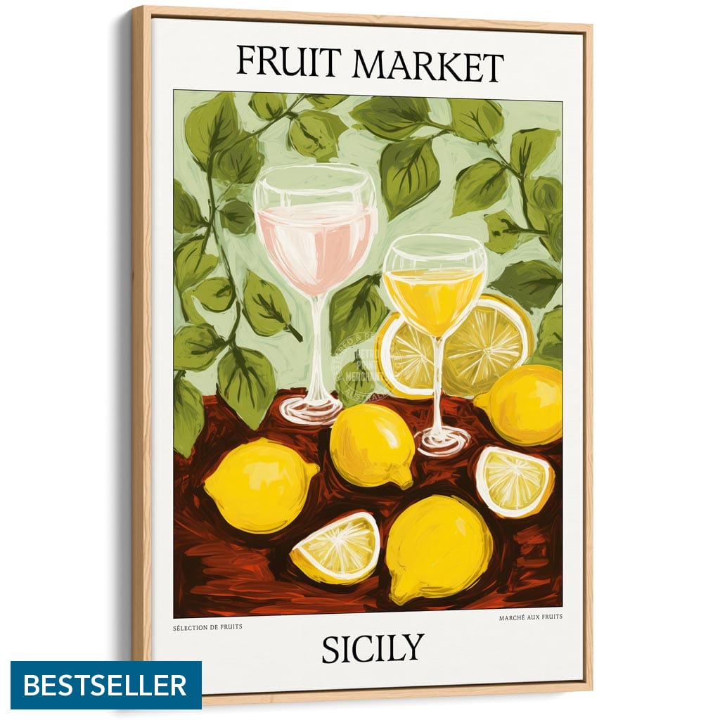 Fruit Market | Sicily Or Personalise It! A4 210 X 297Mm 8.3 11.7 Inches / Canvas Floating Frame: