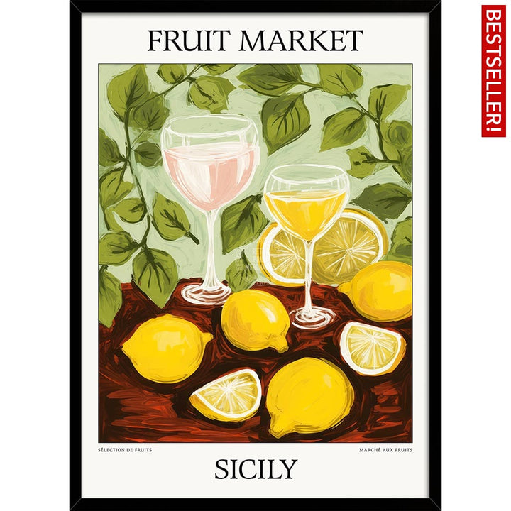 Fruit Market | Sicily Or Personalise It! A4 210 X 297Mm 8.3 11.7 Inches / Framed Print: Black Timber