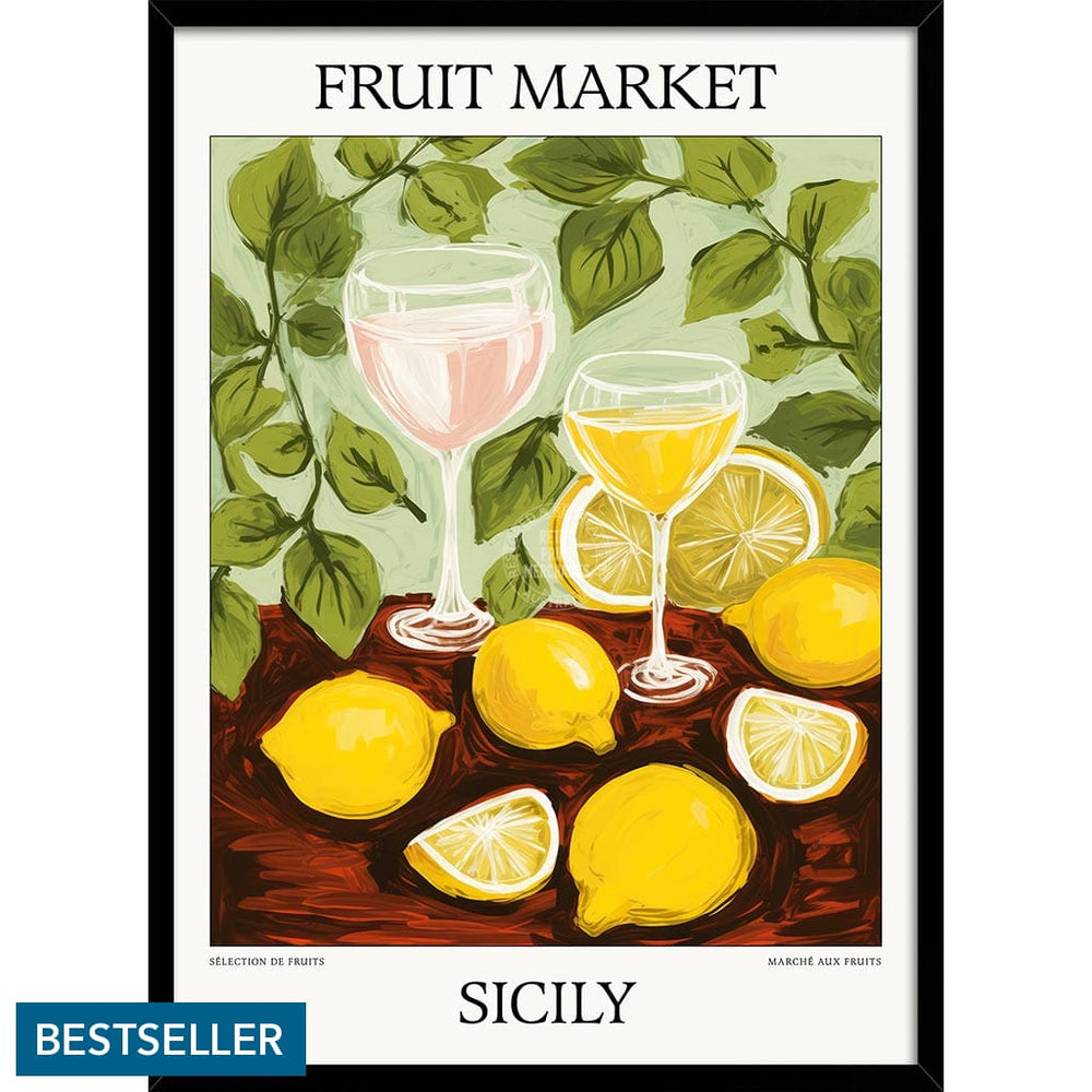 Fruit Market | Sicily Or Personalise It! A4 210 X 297Mm 8.3 11.7 Inches / Framed Print: Black Timber