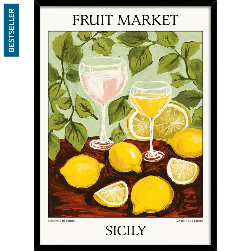 Fruit Market | Sicily Or Personalise It! A4 210 X 297Mm 8.3 11.7 Inches / Framed Print: Black Timber