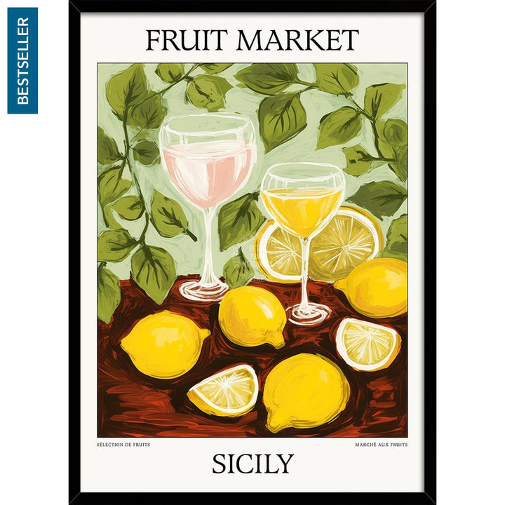 Fruit Market | Sicily Or Personalise It! A4 210 X 297Mm 8.3 11.7 Inches / Framed Print: Black Timber