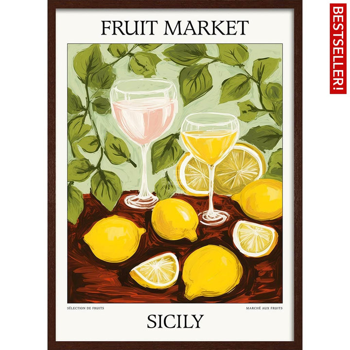 Fruit Market | Sicily Or Personalise It! A4 210 X 297Mm 8.3 11.7 Inches / Framed Print: Chocolate