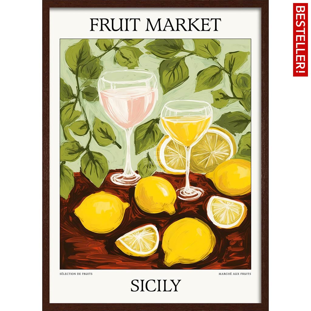 Fruit Market | Sicily Or Personalise It! A4 210 X 297Mm 8.3 11.7 Inches / Framed Print: Chocolate