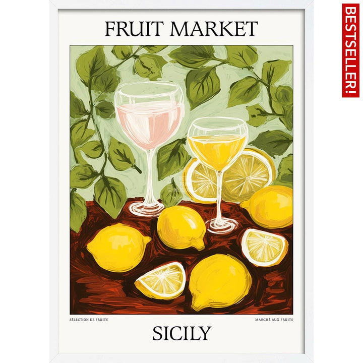 Fruit Market | Sicily Or Personalise It! A4 210 X 297Mm 8.3 11.7 Inches / Framed Print: White Timber