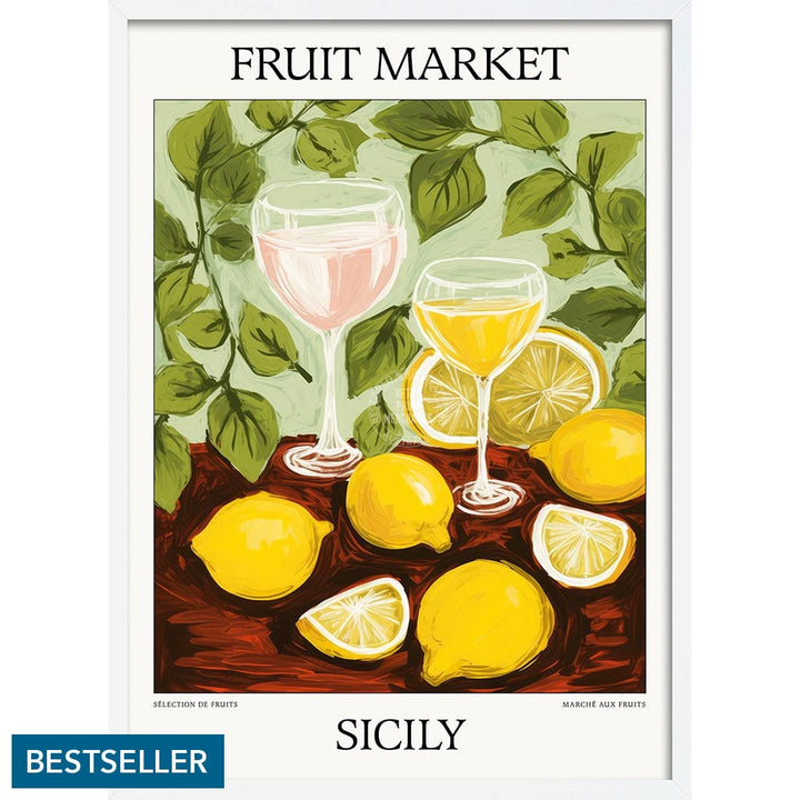 Fruit Market | Sicily Or Personalise It! A4 210 X 297Mm 8.3 11.7 Inches / Framed Print: White Timber