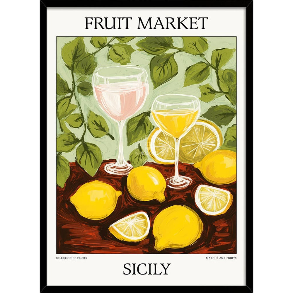 Fruit Market | Sicily Or Personalise It! A4 210 X 297Mm 8.3 11.7 Inches / Framed Print: Black Timber