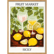Fruit Market | Sicily Or Personalise It! A4 210 X 297Mm 8.3 11.7 Inches / Framed Print: Natural Oak