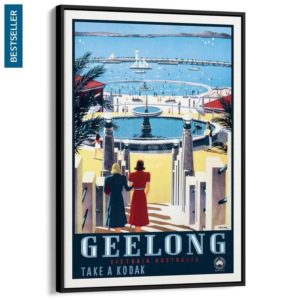 Geelong | Australia A3 297 X 420Mm 11.7 16.5 Inches / Canvas Floating Frame - Black Timber Print Art
