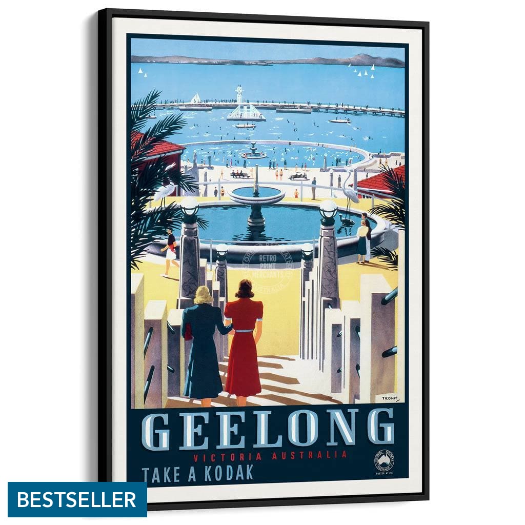 Geelong | Australia A3 297 X 420Mm 11.7 16.5 Inches / Canvas Floating Frame - Black Timber Print Art