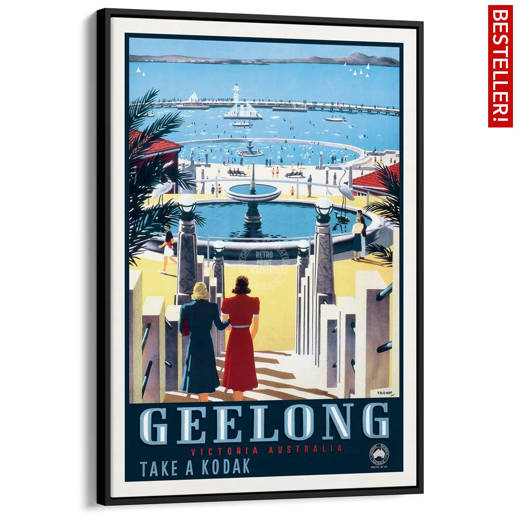 Geelong | Australia A3 297 X 420Mm 11.7 16.5 Inches / Canvas Floating Frame - Black Timber Print Art