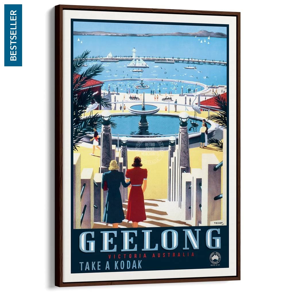 Geelong | Australia A3 297 X 420Mm 11.7 16.5 Inches / Canvas Floating Frame - Dark Oak Timber Print
