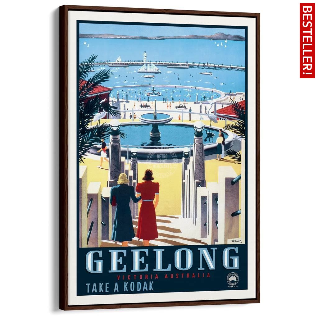 Geelong | Australia A3 297 X 420Mm 11.7 16.5 Inches / Canvas Floating Frame - Dark Oak Timber Print