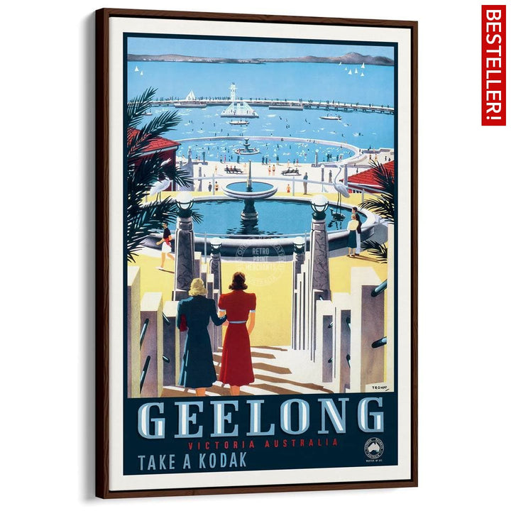 Geelong | Australia A3 297 X 420Mm 11.7 16.5 Inches / Canvas Floating Frame - Dark Oak Timber Print