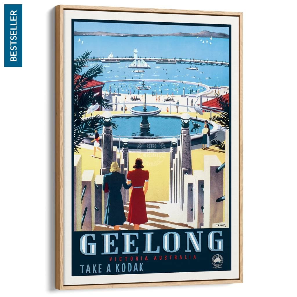 Geelong | Australia A3 297 X 420Mm 11.7 16.5 Inches / Canvas Floating Frame - Natural Oak Timber