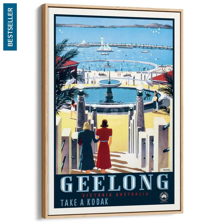 Geelong | Australia A3 297 X 420Mm 11.7 16.5 Inches / Canvas Floating Frame - Natural Oak Timber