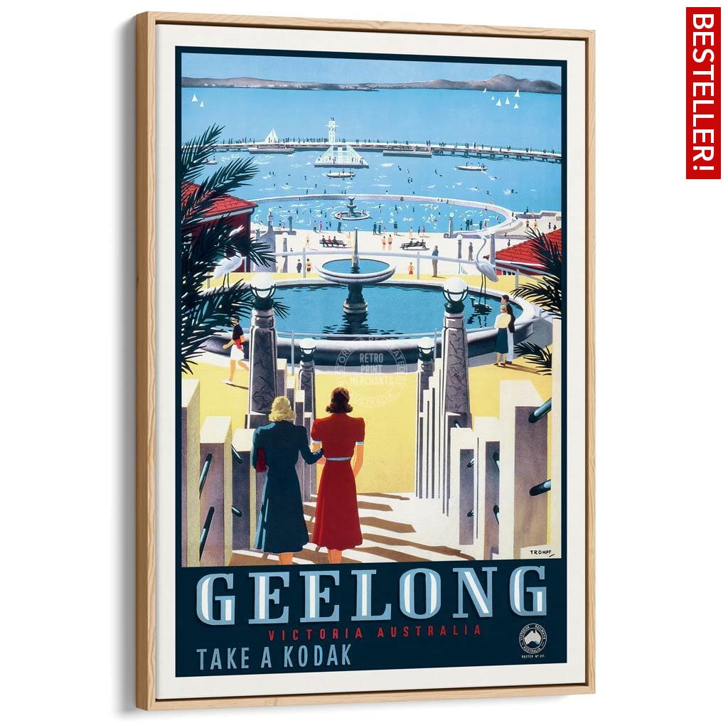 Geelong | Australia A3 297 X 420Mm 11.7 16.5 Inches / Canvas Floating Frame - Natural Oak Timber
