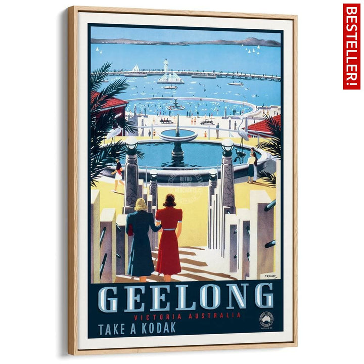 Geelong | Australia A3 297 X 420Mm 11.7 16.5 Inches / Canvas Floating Frame - Natural Oak Timber