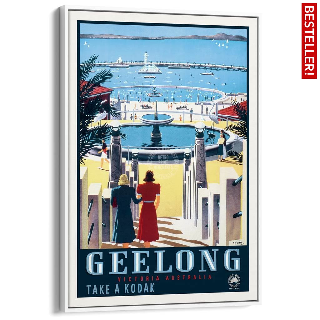 Geelong | Australia A3 297 X 420Mm 11.7 16.5 Inches / Canvas Floating Frame - White Timber Print Art