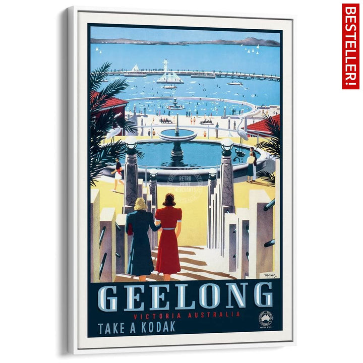 Geelong | Australia A3 297 X 420Mm 11.7 16.5 Inches / Canvas Floating Frame - White Timber Print Art
