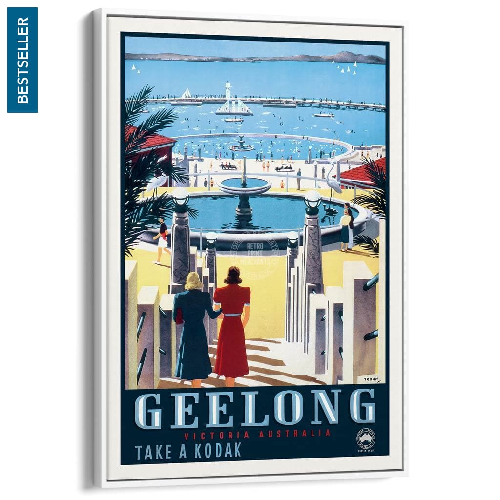Geelong | Australia A3 297 X 420Mm 11.7 16.5 Inches / Canvas Floating Frame - White Timber Print Art