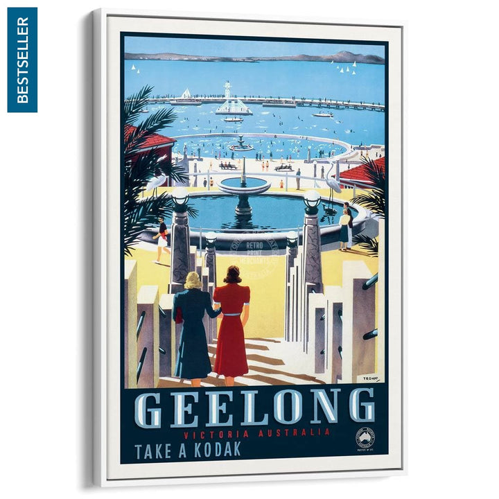 Geelong | Australia A3 297 X 420Mm 11.7 16.5 Inches / Canvas Floating Frame - White Timber Print Art