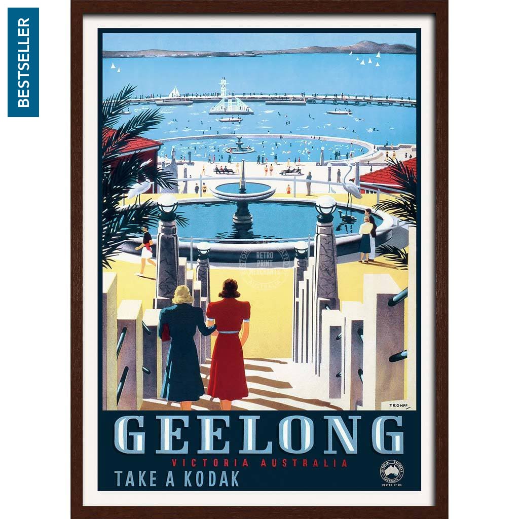 Geelong | Australia A3 297 X 420Mm 11.7 16.5 Inches / Framed Print - Dark Oak Timber Art